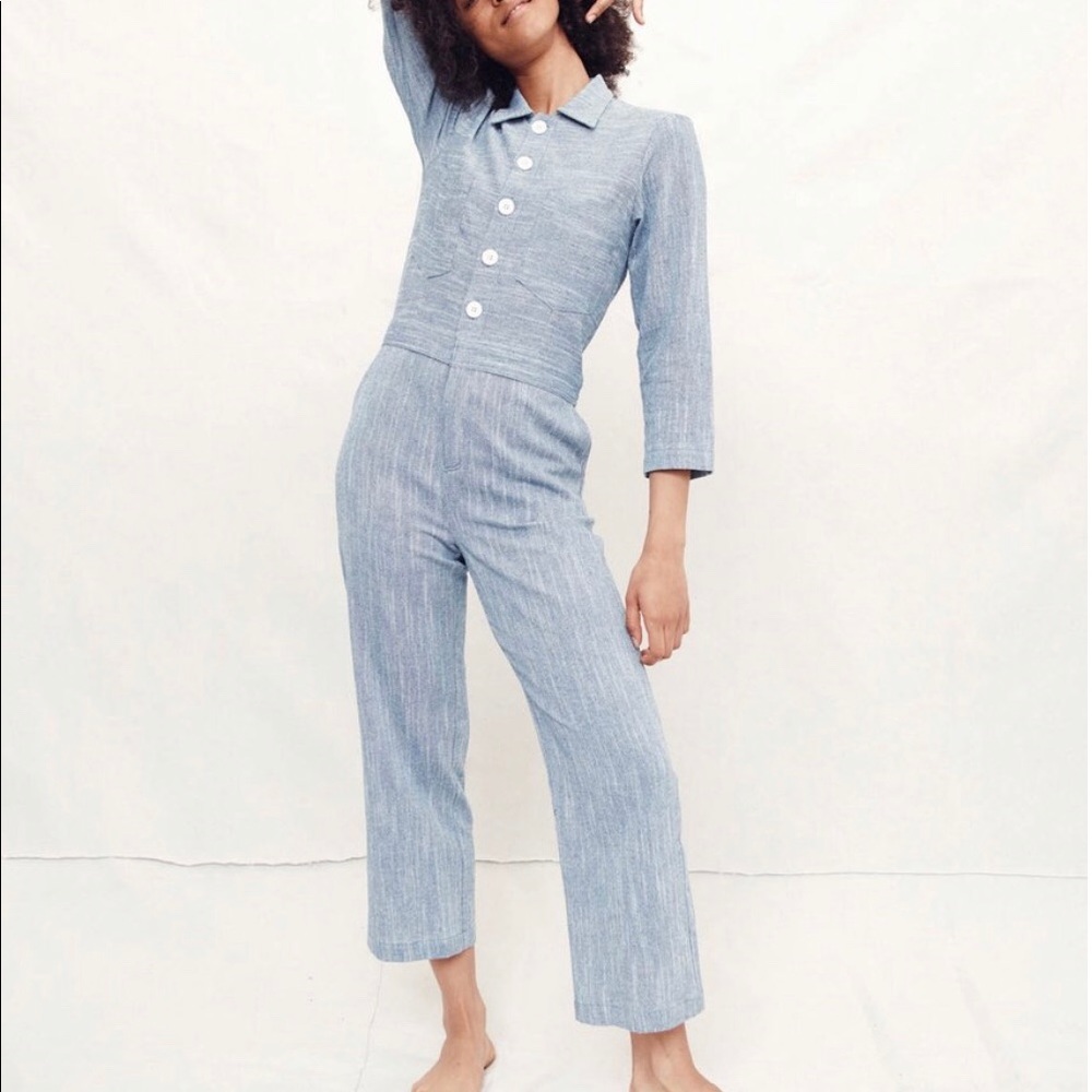 Christy Dawn Painter Jumpsuit in Woven Sky NWT